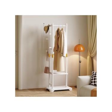 Imagem de A1DFDFGOQSFG Cabide de piso independente cabide de canto cabide de piso quarto principal guarda-roupa cabide de canto sala de estar suporte de roupas interno rack de manto de chão alto (cor madeira