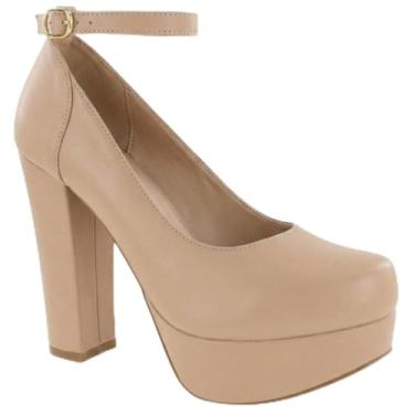 Imagem de Sapato Boneca Meia Pata Salto Grosso Feminino M22 Cor:Bege;Tamanho:35