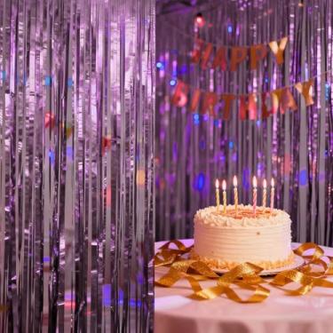 Imagem de Pacote com 2 panos de fundo de cortina com franjas, painéis de streamer, decoração de festa de cabine de fotos, aniversário, ano novo, casamento, formatura, decoração de parede