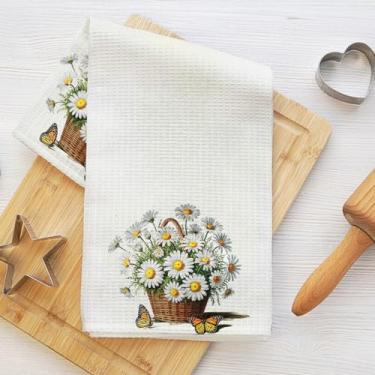 Imagem de Toalha de cozinha Daisy Basket, toalha de mão macia absorvente, panos de prato de waffle de borboleta para cozinha, banheiro, sala de estar, casa, presentes de inauguração de casa para mulheres, mãe e