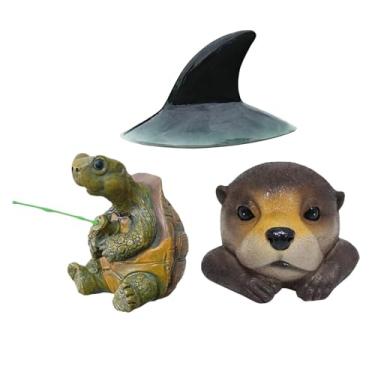 Imagem de Whtkoph Estátua de Tartaruga Pescadora, Figura de Casco de Tubarão, Cabeça de Lontra, Decoração para Jardim.