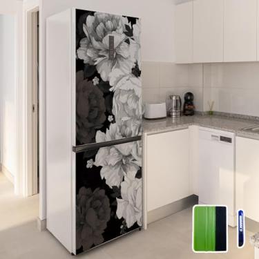 Imagem de Flortlias Capa floral para geladeira, papel de parede, papel de parede para decoração de cozinha, peônia preta e branca