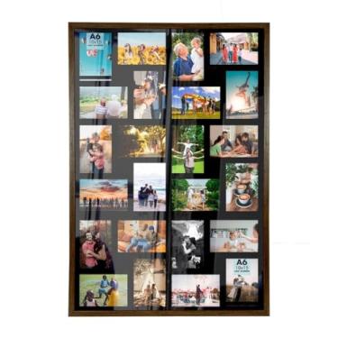 Imagem de Quadro Multifotos para Parede 24 Fotos 10x15 – Painel Decorativo 60x90cm em Madeira com Fundo Preto e Acetato, Moldura Criativa para Sala e Quarto(Tabaco)