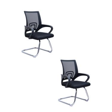 Imagem de Kit 2 Cadeiras Escritório Interlocutor Fixa Tela Mesh Manchester Preto
