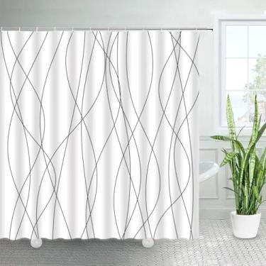 Imagem de Cortinas de chuveiro modernas com ganchos, cortinas de banho geométricas para banheiro, banheira, tecido de poliéster impermeável, decoração de casa, 72 x 84 pol. - 183 x 214 cm/LxA, acessórios de