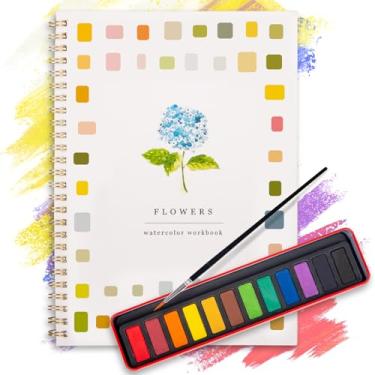 Imagem de usouioo Kit de pintura em aquarela para iniciantes, 12 cores e 3 pincéis com conjunto de pintura multitema, materiais de arte de contorno para crianças/adolescentes/adultos