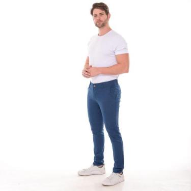 Imagem de Calça Masculina Sarja Slim Fit Calça Chino - Execução Jeans, Azul mari