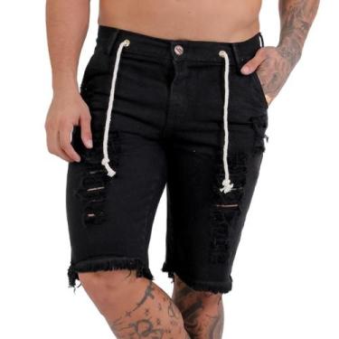 Imagem de Bermuda Jeans Masculina Estilo Detonado 100% Algodão Moderna e Confort