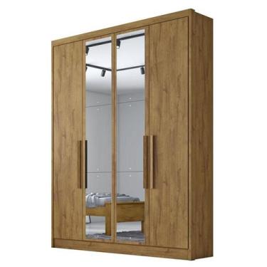 Imagem de Guarda Roupa Solteiro Sevilha 4 Portas 3 Gavetas Cumaru 23 com Espelho
