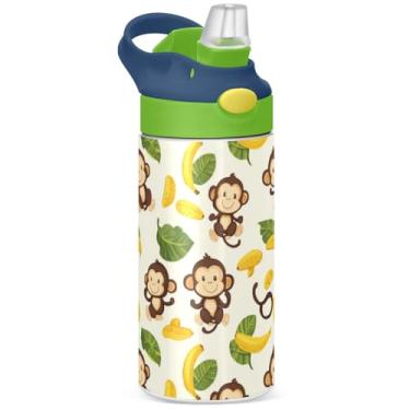 Imagem de Pigsaly Garrafa de água isolada infantil banana amarela macaco engraçado 355 ml copo isolado a vácuo com alça de parede dupla caneca de café de viagem para meninos e meninas presentes