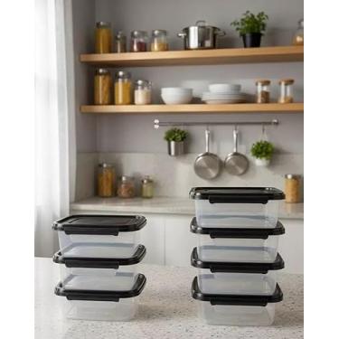 Imagem de Kit 10 Marmita Potes 900ml Travas Laterais Reutilizável - Livre de BPA Alimentos organiza congelador(preto)