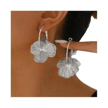 Imagem de Brincos De Argola Dupla Camada Dourados Vintage Femininos Com Flores P