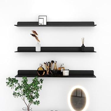 Imagem de Prateleiras de parede flutuantes de parede, prateleiras emissoras de luz montadas na parede de metal com estante iluminada com luz LED para decoração (preto-60 x 20 cm)