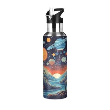 Imagem de Wassud Garrafa de água Universe garrafa de água esportiva de aço inoxidável com canudo garrafas de água isoladas copo portátil de viagem 947 ml