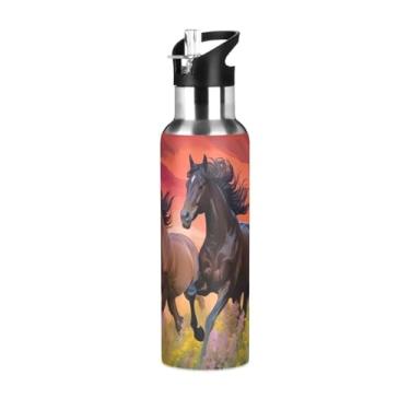 Imagem de Wassud Garrafa de água Horse Riders in The Sunset Garrafa de água esportiva de aço inoxidável com canudo garrafas de água isoladas copo portátil de viagem 946 ml