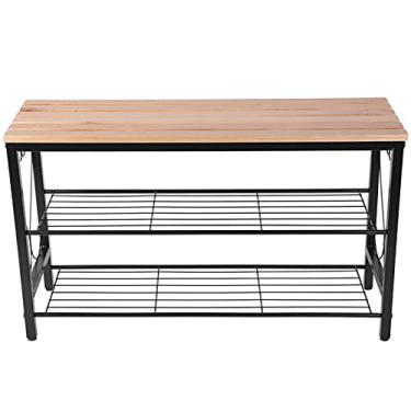 Imagem de HHHJQFAAT Sapateira - Suporte organizador moderno de madeira de ferro de duas camadas para armário de sapatos