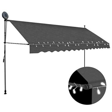 Imagem de Toldo de para-sol para pátio, toldo de convés, pano de sombra de bloqueio UV, para quintal de jardim de gramado, toldo retrátil manual com LED 249,9 cm creme (antracite 157,5 x 118,1 cm (largura x