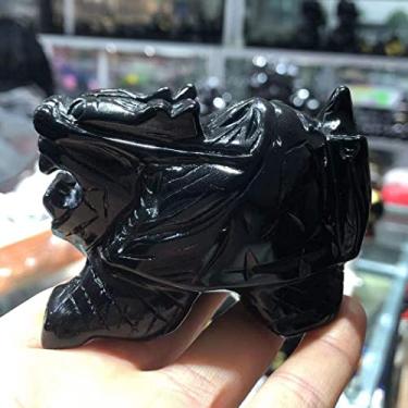 Imagem de Decoração de casa, 1 peça de quartzo obsidiana natural dragão animal esculpido à mão pedras preciosas de quartzo polido para decoração de casa DIY presentes, pedra de cristal de cristal natural (Cor