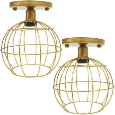 Imagem de 2 Lustres Teto Plafon Industrial Aramado Globo Retrô Luminária Sobrepo