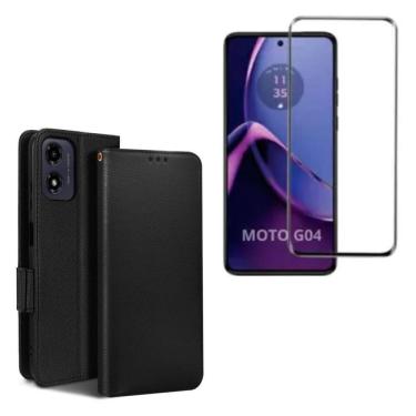 Imagem de Capa Carteira + Pelicula Vidro 3D Compatível Para Moto G04