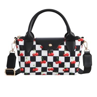 Imagem de KZBHHP Lindas bolsas femininas cerejeira bolsa preta pequena bolsa transversal de nylon quadriculado para mulheres bolsa transversal fofa bolsa feminina bolsa de viagem bolsas de ombro (xadrez