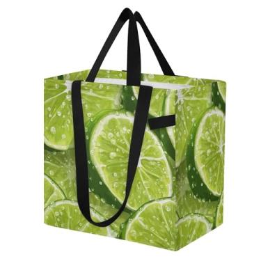 Imagem de SEHANY Sacolas de compras reutilizáveis de verão limão com alças reforçadas, bolsa de compras de lona dobrável à prova d'água de grande capacidade para viagem, cozinha, praia