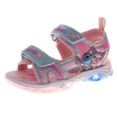 Imagem de Sandália infantil Disney com estampa de princesa Ariel Moana Stitch Minnie Mouse Frozen com luzes LED para uso ao ar livre, para meninas, tamanho infantil, criança pequena/criança grande, Rosa, azul