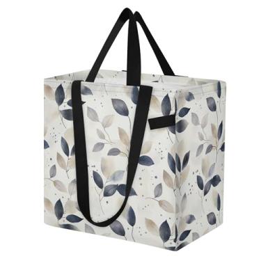 Imagem de SEHANY Sacolas de compras reutilizáveis de folhas verdes com alças reforçadas, bolsa de compras de lona dobrável à prova d'água de grande capacidade para viagem, cozinha, praia