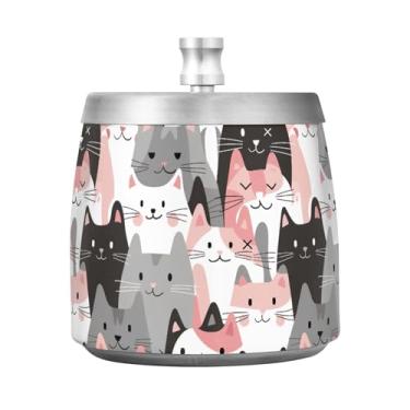 Imagem de STAYTOP Cinzeiro de gato fofo com tampa, aço inoxidável à prova de vento, sem fumaça, cinzeiro grande para uso ao ar livre para decoração de escritório em casa