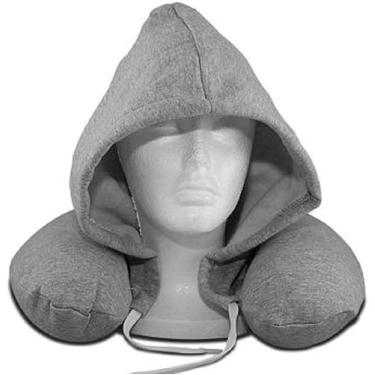 Imagem de Travesseiro de viagem para o pescoço com capuz -Travesseiro de viagem em formato de U com capuz, suporte para dormir, espuma de poliestireno com microesferas