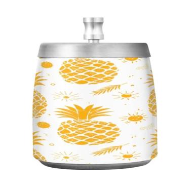 Imagem de STAYTOP Cinzeiro de abacaxi dourado com tampa, cinzeiro de aço inoxidável à prova de vento, sem fumaça, grande cinzeiro de cigarro ao ar livre para decoração de escritório em casa