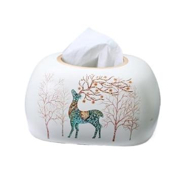 Imagem de x3anggyt5 Capa de caixa de lenços de papel padrão de cervos florestais para sala de estar, mesa, caixa de guardanapo de cerâmica, suporte de caixa de lenços brancos
