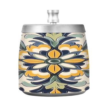 Imagem de STAYTOP Lindo cinzeiro mandala com tampa, aço inoxidável à prova de vento, sem fumaça, cinzeiro de cigarro grande para decoração de escritório em casa