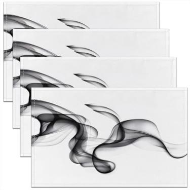 Imagem de jejeloiu Jogo americano preto parecido com seda, conjunto de 4, tapetes de mesa abstratos, para adultos, fundo branco, para cozinha, mesa de jantar, decoração de festa, interior, exterior, 45,7 x