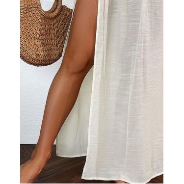 Imagem de Saia Longa Feminina Fenda Lateral Saida de Praia Franzida Elástico Mod