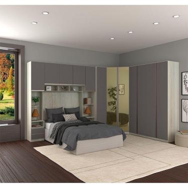 Imagem de Guarda Roupa Canto Casal Com Vidro Reflecta Crema Com Cinza