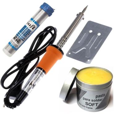 Imagem de Kit Ferro De Solda Com Tubete Estanho + Pasta De Solda Voltagem 127v 60w