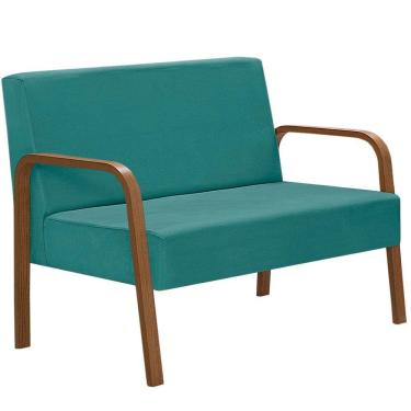 Imagem de Poltrona 2 Lugares Jade Braço Madeira Suede Turquesa