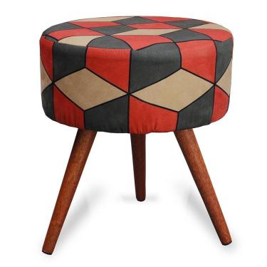 Imagem de Puff Cama Inbox Kingston Redondo Com Pés Em Madeira Maciça Tecido Suede