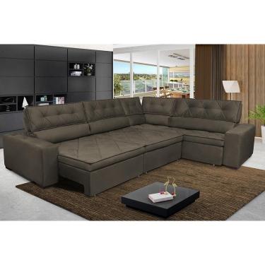 Imagem de Sofa De Canto Retrátil E Reclinável Com Molas Cama Inbox Austin 3,65x2,54 Ou 2,54x3,65 Velusoft Café