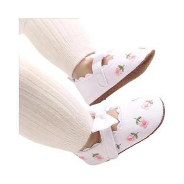 Imagem de Tênis Princesa Flor Para Bebês Com Solado Macio Em Tecido Para Primeir