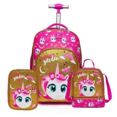Imagem de Kit Mochila De Rodinhas Lancheira Térmica Estojo Infantil 37 Litros Reforçada Escolar-F...