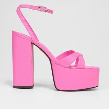 Imagem de Sandália Meia Pata Couro Santa Lolla Salto Bloco Feminina, Pink, 38