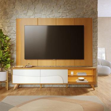 Imagem de Rack Bancada e Painel Amalfi para TV até 65 Polegadas com Pés de Madeira Naturale Off White Colibri