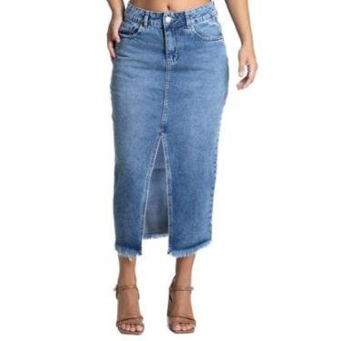 Imagem de Saia Jeans Sawary Midi - 281991 - Azul médio 46-Feminino