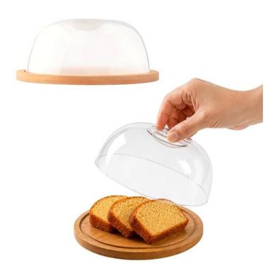 Imagem de Porta Queijo Bolo De Bambu Com Tampa Queijeira De Acrílico 19cm - CLIC
