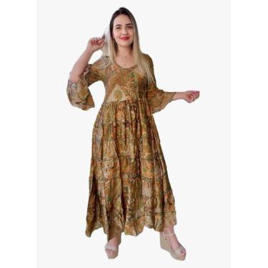 Imagem de Vestido Longo Indiano Manga Longa Toque De Seda-cod.026 - Aléci Fashio