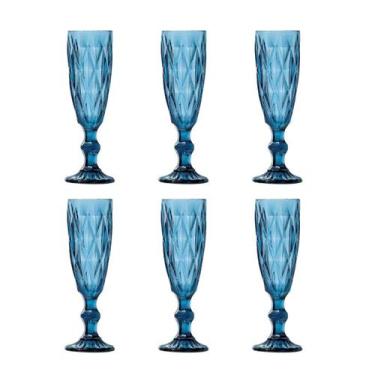 Imagem de Conjunto 6 Taças de Champanhe Vidro Azul 20cm ZF0074 BTC