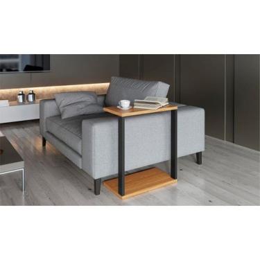 Imagem de Mesa Lateral Industrial 60x32cm Marrom/Freijó/Preto Fosco - Pradel Móv