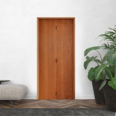 Imagem de Porta Camarão Lisa Padrão Imbuia Batente Tauari 14 com Ferragens 92 x 